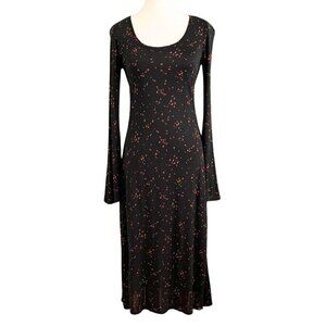 & OTHER STORIES BLACK RED CALICO FLORAL LONG SLEEVE SCOOP NECK MIDI DRESS - 4